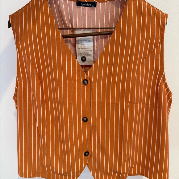 NWT XXL Striped Pumpkin Spice Orange Vest Maxi Skirt Set Plus Size Fall Fashion - Picture 3 of 16